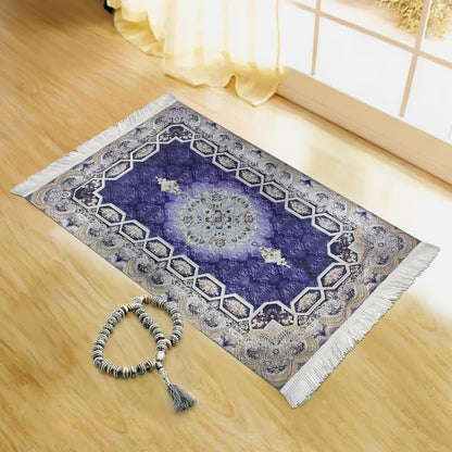 INtex Home Velvet Padded Prayer Rug, Multicolor Islamic Persian Design, Soft Printed Fabric with Anti-Slip Layer, Comfortable and Cushioned, 70x110 cm