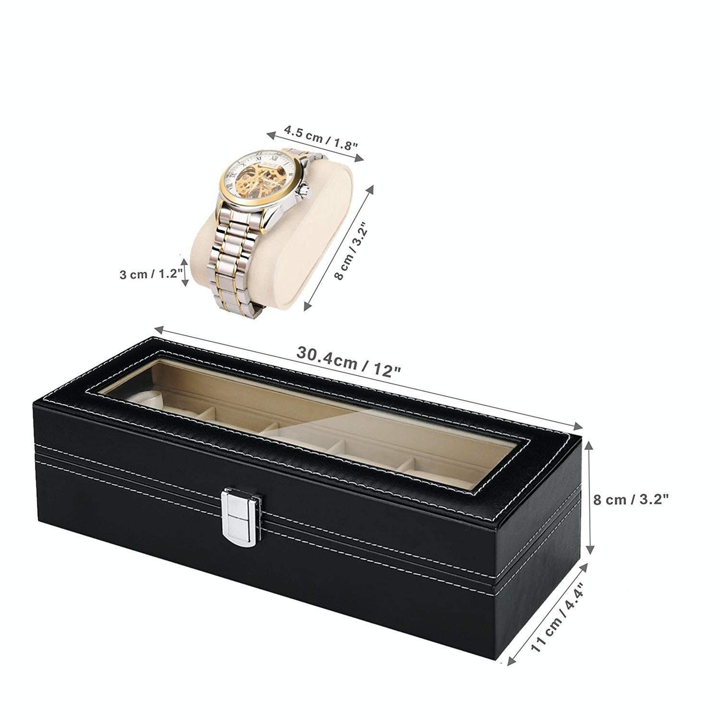 Nyganmelloz Watch Organizer, 6 Slot Watch Box PU Leather Watch Storage Case with Lock and Key, Birthday Fathers Day Mothers Gifts Presents for Men and Women