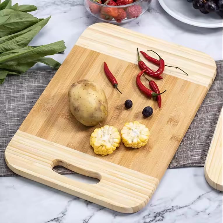 OXMEZA Wooden Cutting Boards for Kichen Cutting Board Double Sided Bamboo Cutting Board for Chopping Vegetables, Fruits, Cheese, Knife Friendly Serving Tray (Wood Handle - 30X 20X 1.8 CM)