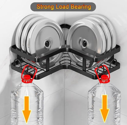 Corner Shower Caddy Shelves, 5-Pack with 16 Hooks, Rustproof Stainless Steel Organizer with Upgraded Stronger Adhesive, No-Drilling Wall Mount Shelf for Inside Shower and Bathroom - Black