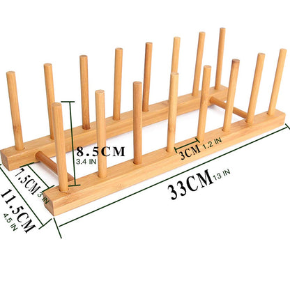 2PCS Bamboo Wooden Dish Rack, Plate Rack Stand Pot Lid Holder w/Holds 14 Plates, Kitchen Dish Plate Storage Cabinet Organizer Drainer w/ 7 Slots For Cup, Cutting Board, Bowl, Drying Rack And More