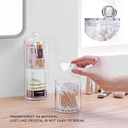 NA 2 in 1 Clear Acrylic Cotton Swab and Pads Holder With Lid - Multipurpose Cosmetic Makeup Organizer for Holding Cotton Buds and Makeup Pads