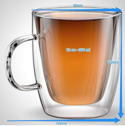 Set of 2 Double Wall Insulated Glass Coffee Mugs for Espresso, Latte, Cappuccino, Thermo Glassware, Modena Collection