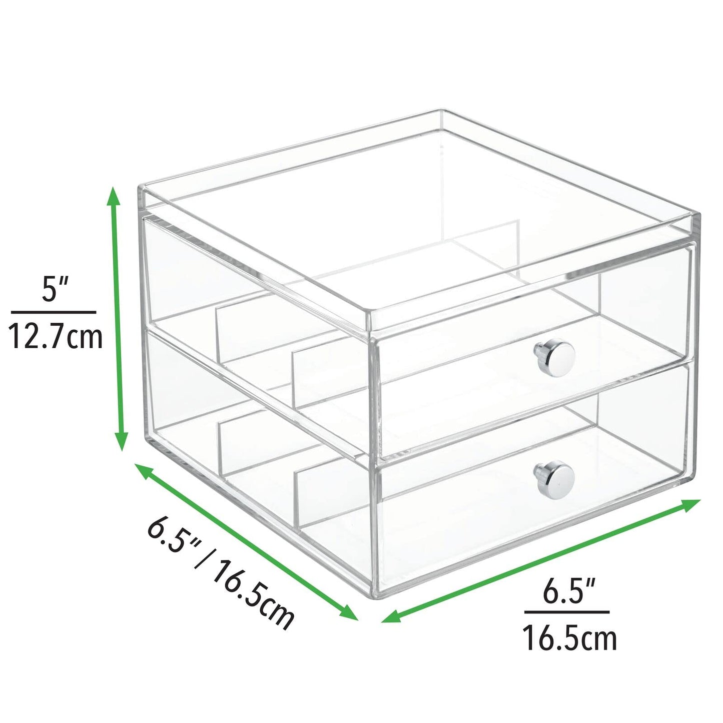 Eyeglass Organizer Holder, Clear Acrylic Storage Box with 2 Divided Drawers for Sunglasses, Eyeglasses and Reading Glasses, Desktop or Drawer Use for Home, Closet or Office Storage, Clear
