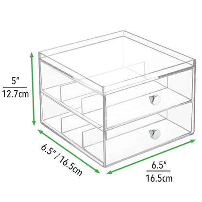 Eyeglass Organizer Holder, Clear Acrylic Storage Box with 2 Divided Drawers for Sunglasses, Eyeglasses and Reading Glasses, Desktop or Drawer Use for Home, Closet or Office Storage, Clear