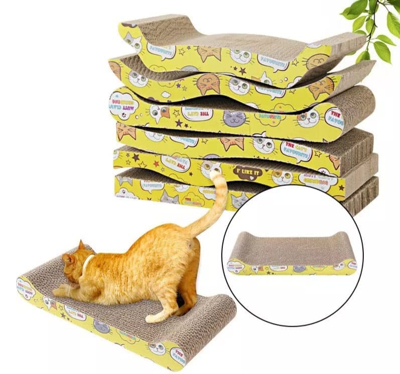 RIZAYS Cat Scratcher Scratch Pad, Kitty Scratching Board Post Catnip Bed, Scratching Corrugated Cardboard (Bone Shape)