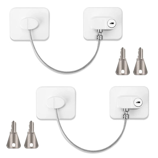 Esteopt 2 Pcs Refrigerator Door Locks, Fridge Lock with 4 Keys Stainless Steel Zinc Alloy Strong Adhesive Lock Protect Baby Safety Used on Refrigerators Freezers Cabinets Dryers Washers(White)