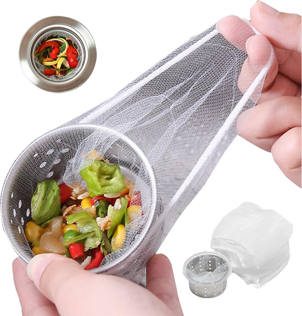 Vlwltl 200 PCS Disposable Kitchen Sink Drain Strainer Mesh Bag Fits Sink Strainer for Collecting Kitchen Food Waste Leftover Garbage