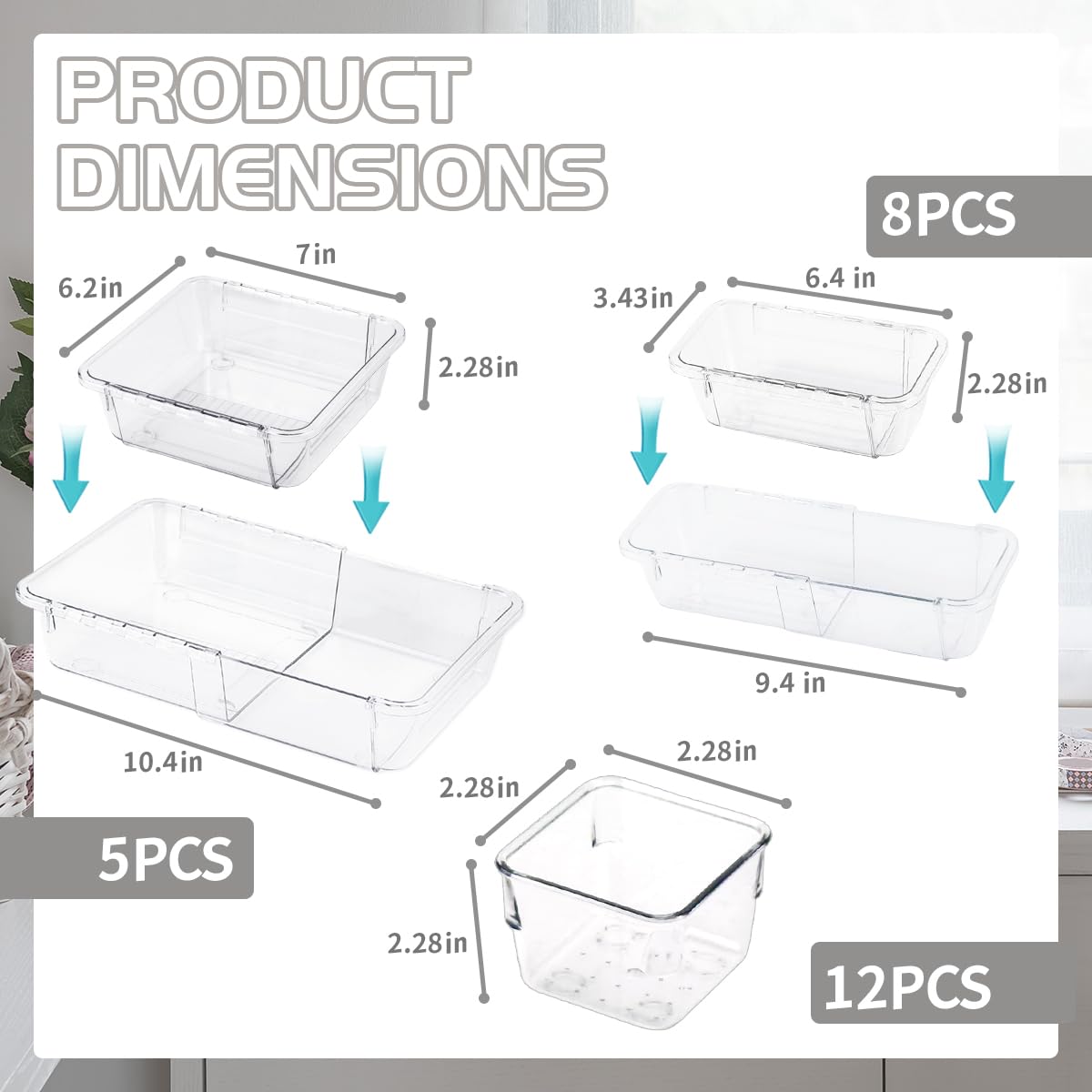 Pansente 25 PCS Adjustable Desk Drawer Organizer, Acrylic Clear Drawer Organizers, 3 Size Desk Drawer Organizer for Cosmetics, Jewellery, Office, Gadgets, Kitchenware
