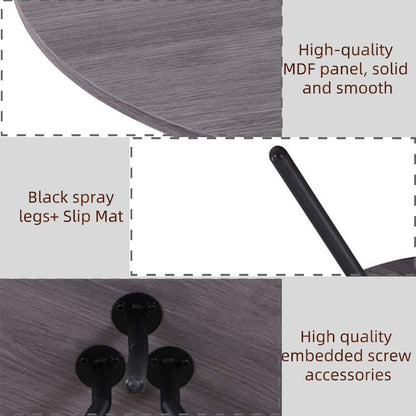 Retro Wood Side End Table for Sofa Small Round Modern Coffee Table 50cm with Black Metal Legs for Living Room, Grey