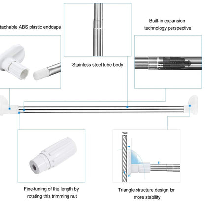 Curtain Rod ? Extendable Stainless Steel Curtain Pole Telescopic Tension Rod with No Drilling, Hanging Rail for Window Bathroom Shower Wardrobe Doorway, Adjustable Length 110-200 cm