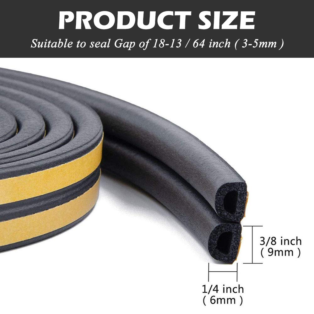 33Feet Long Weather Stripping for Door,Insulation Weatherproof Doors and Windows Seal Strip,Collision Avoidance Rubber Self-Adhesive Weatherstrip,2 Rolls(Black)