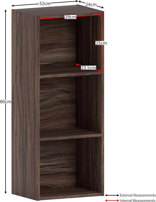 3-Tier Modern Cube Bookcase and Storage Unit, Versatile Display Shelf in a Rich Walnut Color, Perfect Freestanding Furniture for the Living Room, Office, or Bedroom
