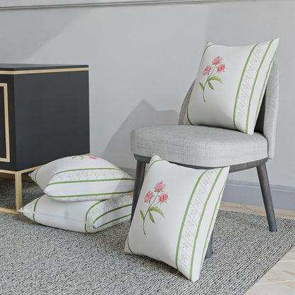 Azure Cushion Cover in a soft Cotton-Like fabric, featuring a beautiful White, Pink, and Green floral design, 40x40 cm, a charming and decorative accent for any sofa, couch or bedroom