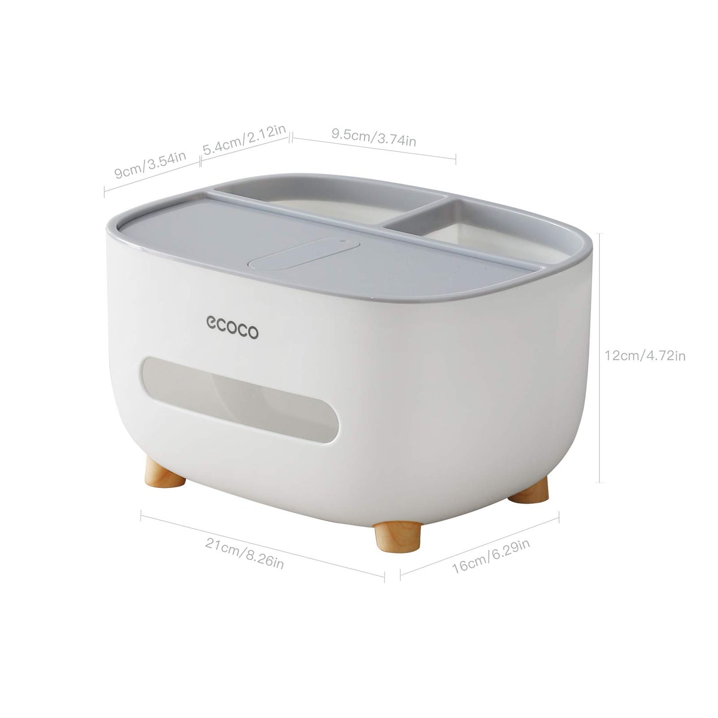 tissue box cover holder with storage, napkin tissue box, multi-function tissue box abs material storage organizer caddy for bathroom, bedroom and office, grey white