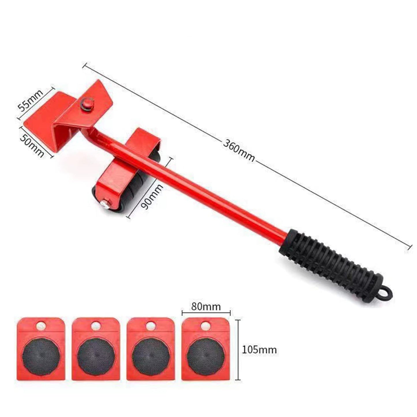 Furniture Lifter with 4 Moving Sliders, Heavy Furniture Roller Move Tools, Adjustable Height, Pry Duty Moving Roller, 360° Rotatable Pads, Slides Kit