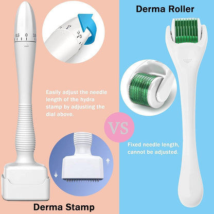 SCIENISH Adjustable Microneedling Derma Stamp Alternative Reusable Microneedle pen with Needle Cover Skin Care Tools for Face Body, Hair Beard Growt (Derma stamp)
