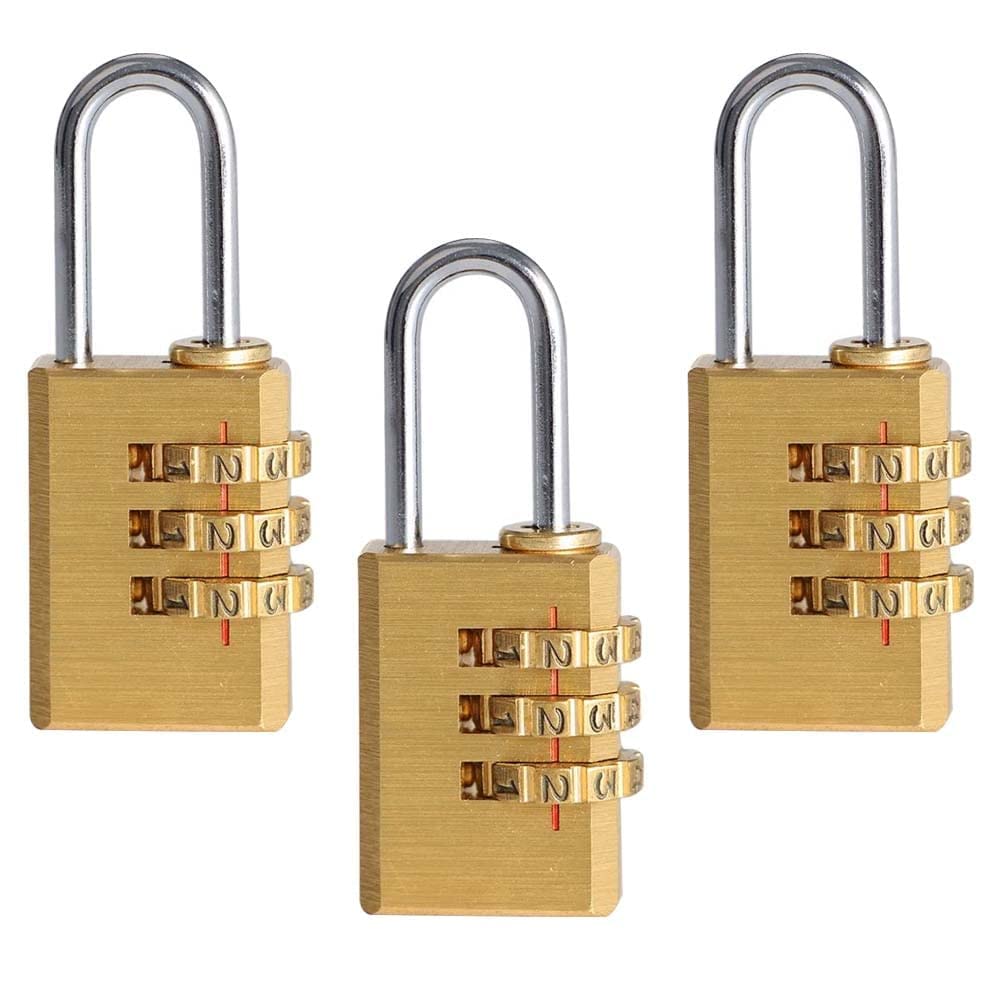 Volo 3 Digit Brass Re-Settable Combination Padlock/Password Lock/resettable Combination Lock for Travel Bags, Travel Lock. (3pcs)