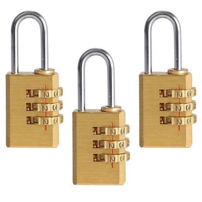Volo 3 Digit Brass Re-Settable Combination Padlock/Password Lock/resettable Combination Lock for Travel Bags, Travel Lock. (3pcs)