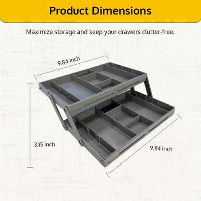 ThriveHive Multi Level Smart Drawer Organizer with 2 Tier Collapsible Foldable Trays, Multi-level Design for Efficient Storage, Multi Level Drawer Organizer Solution - Gray