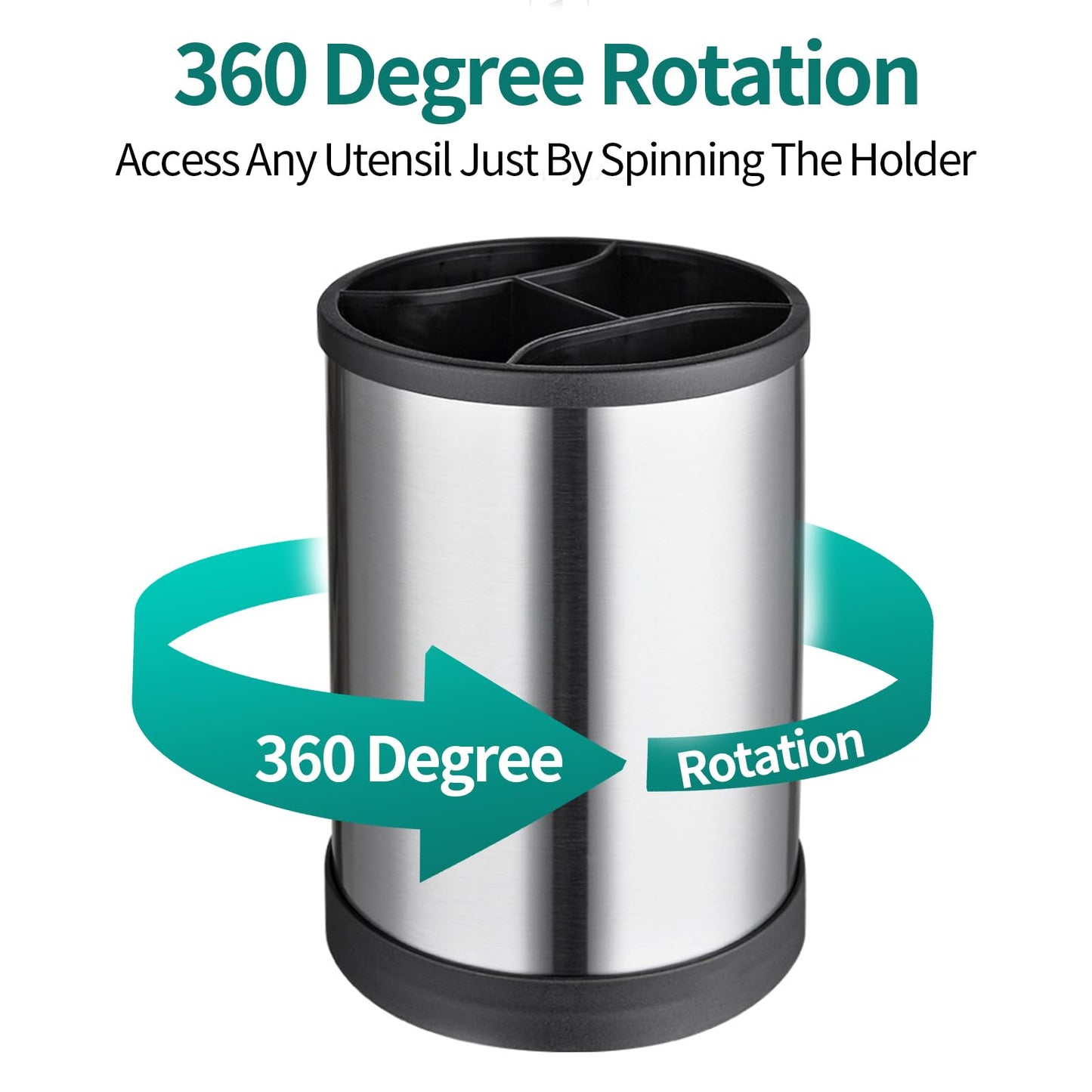 kitchen utensil rack oversized shovel spoon storage rack kitchen countertop cutlery cooking storage rack stainless steel 360 degree rotating weighted base rack suitable for countertop silver