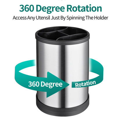 kitchen utensil rack oversized shovel spoon storage rack kitchen countertop cutlery cooking storage rack stainless steel 360 degree rotating weighted base rack suitable for countertop silver