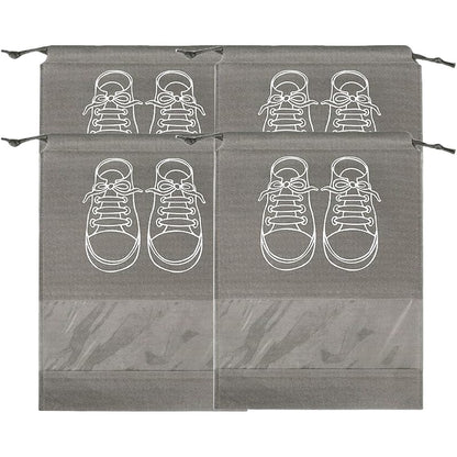 حقائب تخزين أحذية كبيرة، حقائب أحذية مقاومة للغبار برباط مع نافذة شفافة، منظم سفر مقاوم للماء، حقائب أحذية محمولة - رمادي