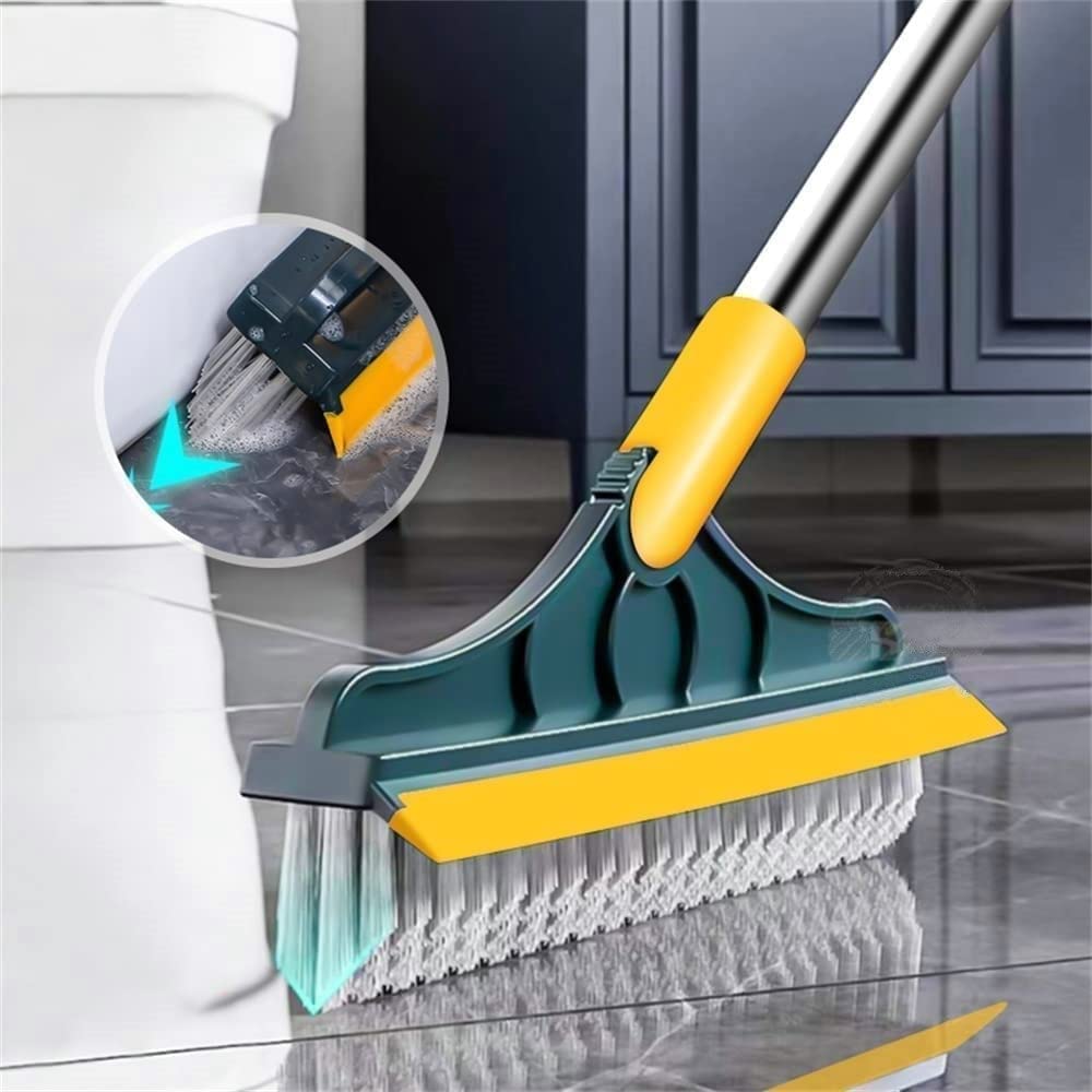 Epsilon Bathroom Cleaning Brush with Long Handle 120° Adjustable Tiles Floor Cleaner V Shaped Bristle with Wiper for Wall Bathroom Kitchen Accessories Items Cleaning Supplies (CB1)