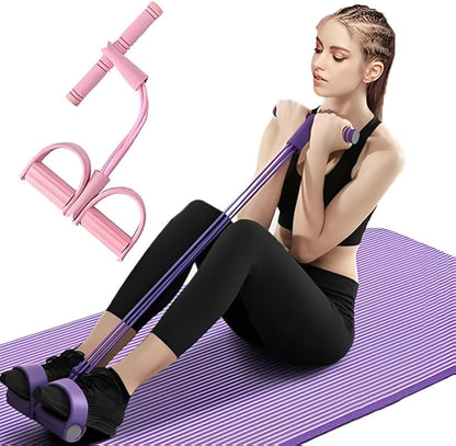 Fitness Pull Up Band with 4 Elastic Tubes, Foot Pedal Resistance Band for Home Gym, Yoga, Abdominal, Waist, Leg, and Arm Workout - Durable Exercise Equipment for Men and Women - Pink