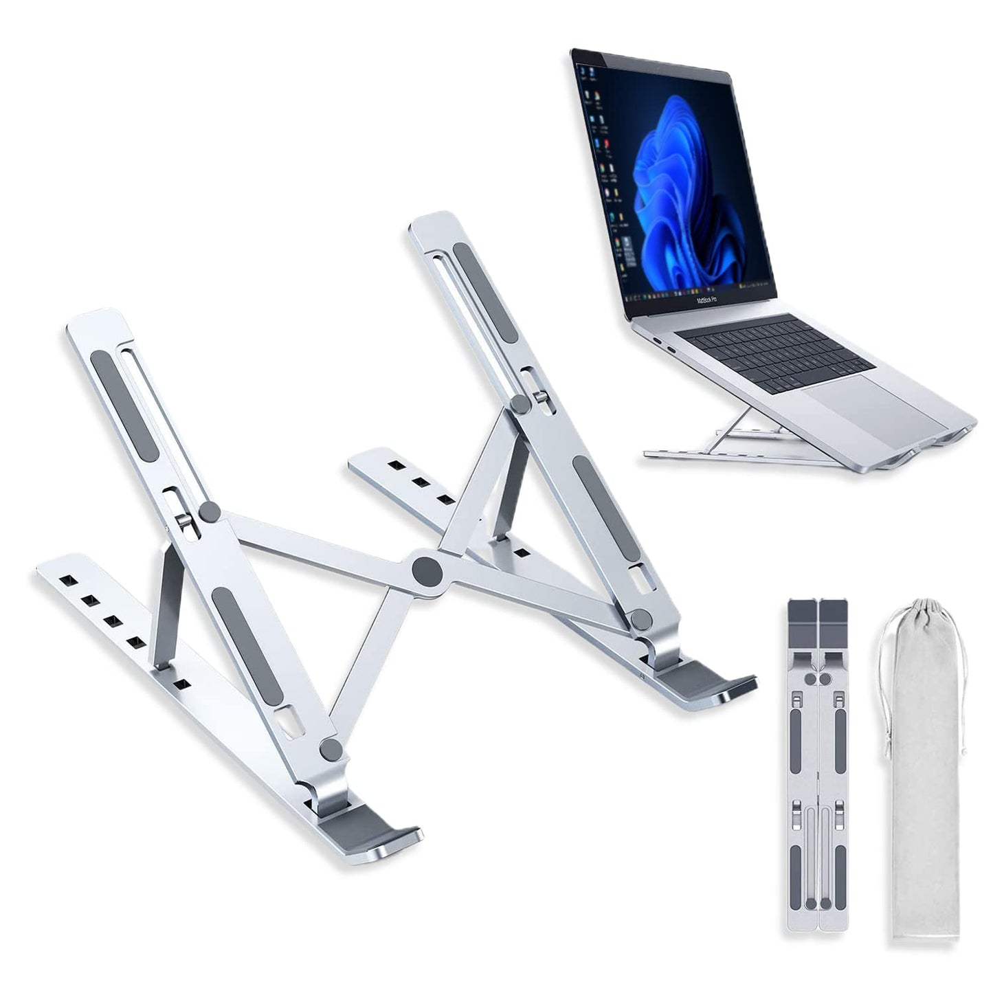 Yaqoot Adjustable Aluminum Laptop Stand - Foldable Riser for 7-15.6 Inch Tablets and Notebooks - Portable Holder