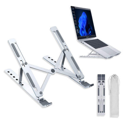 Yaqoot Adjustable Aluminum Laptop Stand - Foldable Riser for 7-15.6 Inch Tablets and Notebooks - Portable Holder