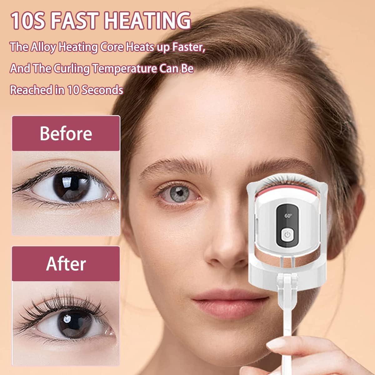 YelaJoy Heated Eyelash Curlers,USB Rechargeable Electric Eyelash Curlers,Natural Curling Eyelash Heated Curler with 3 Heat Modes LCD Display,for Women Makeup Accessories,Eyelash Long Lasting (White)