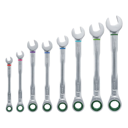 Bosch Wrenches/Ratchet Combination Wrench Set 8-Piece (Top Performance and Ultimate Convenience with Spanner Combination Set; Ideal-Quality and Rust-Resistant; Colour-Coded Size Indication)