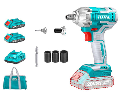 Total Lithium-Ion cordless impact driver &wrench 220Nm Brushless motor 20V 2A - TIWLI20208