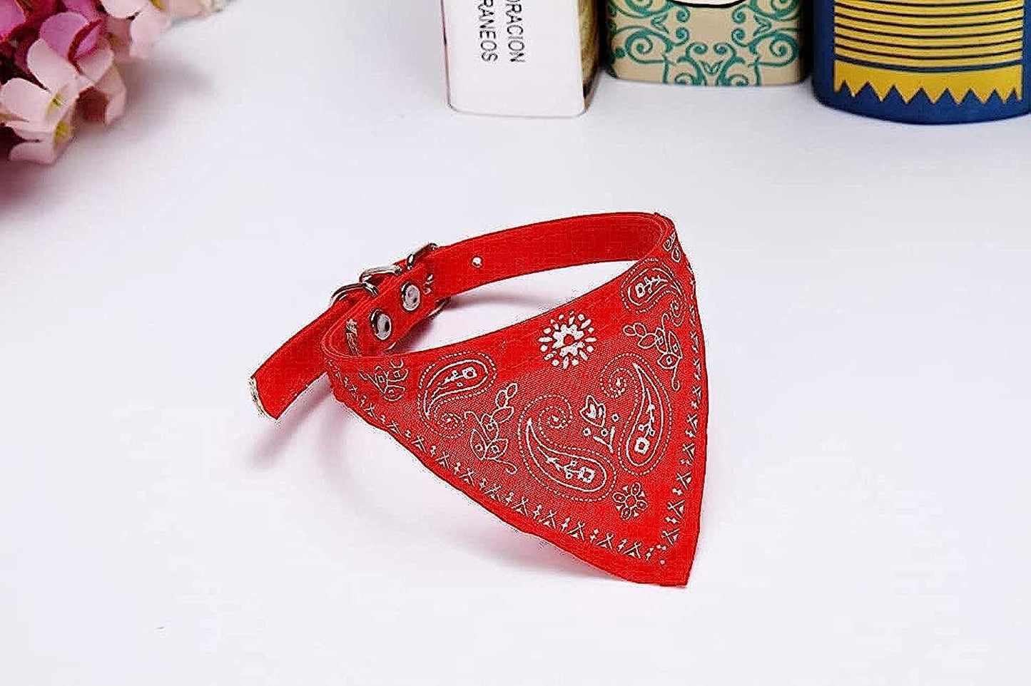 NW Cosmos Bandana Collar Neckchief with Adjustable Buckle for Dog Cat (S, Red)