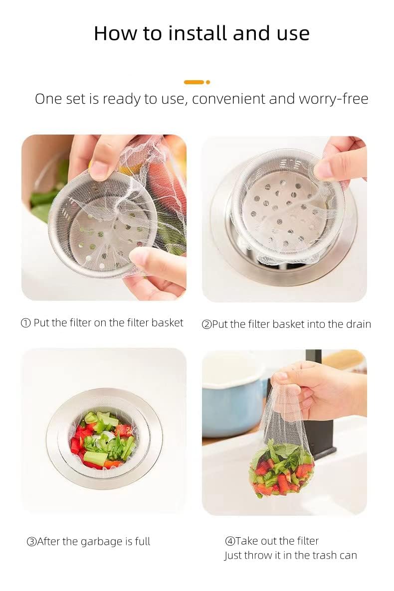 WEIYSHIGSH Kitchen Sink Strainer Mesh Bags - 200 Piece Disposable Sink Strainer Bags - Sink Strainers for Kitchen Sink Foods - Mesh Sink Strainers Fits All Sizes of Kitchen Drain Baskets