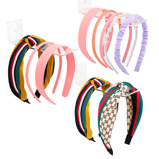 Clear Acrylic Headband Organizer and Storage 3 Pack, Modern Hairbow and Hair Accessory Holder for Girls & Women, Wall Mount or Countertop Display Stand for Tidy Vanity & Closet
