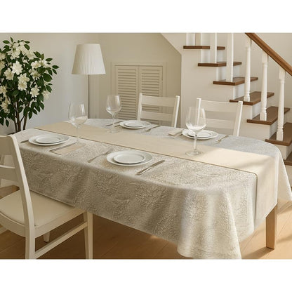 INtex Home Linen Rectangle Tablecloth, DAS Printed Design for Reception Living Room and Kitchen Tables, Elegant Dining and Daily Home Décor Use, 1 Pc - 200 x 250 cm - Off White