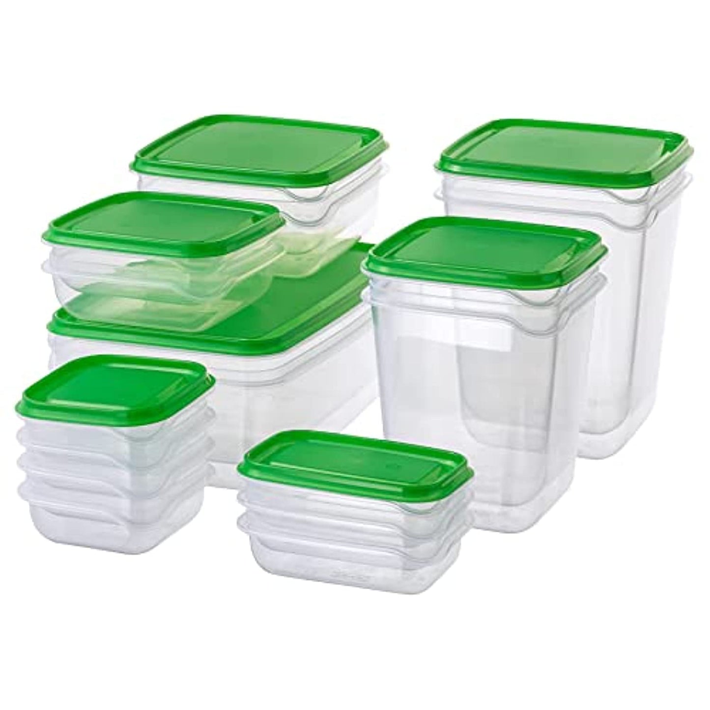 Pruta Food Container (Transparent, Green) - Set of 17