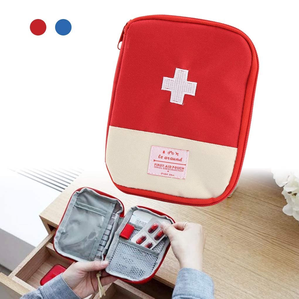 WishLotus Travel Mini First Aid Pouch, Portable Mini First Aid Kit Storage Bag for Medicine Boxes Medical Kits Empty Bag for Sports Camping Hiking Outdoor Activities Emergency (Red),6.5x5.1x0.6in