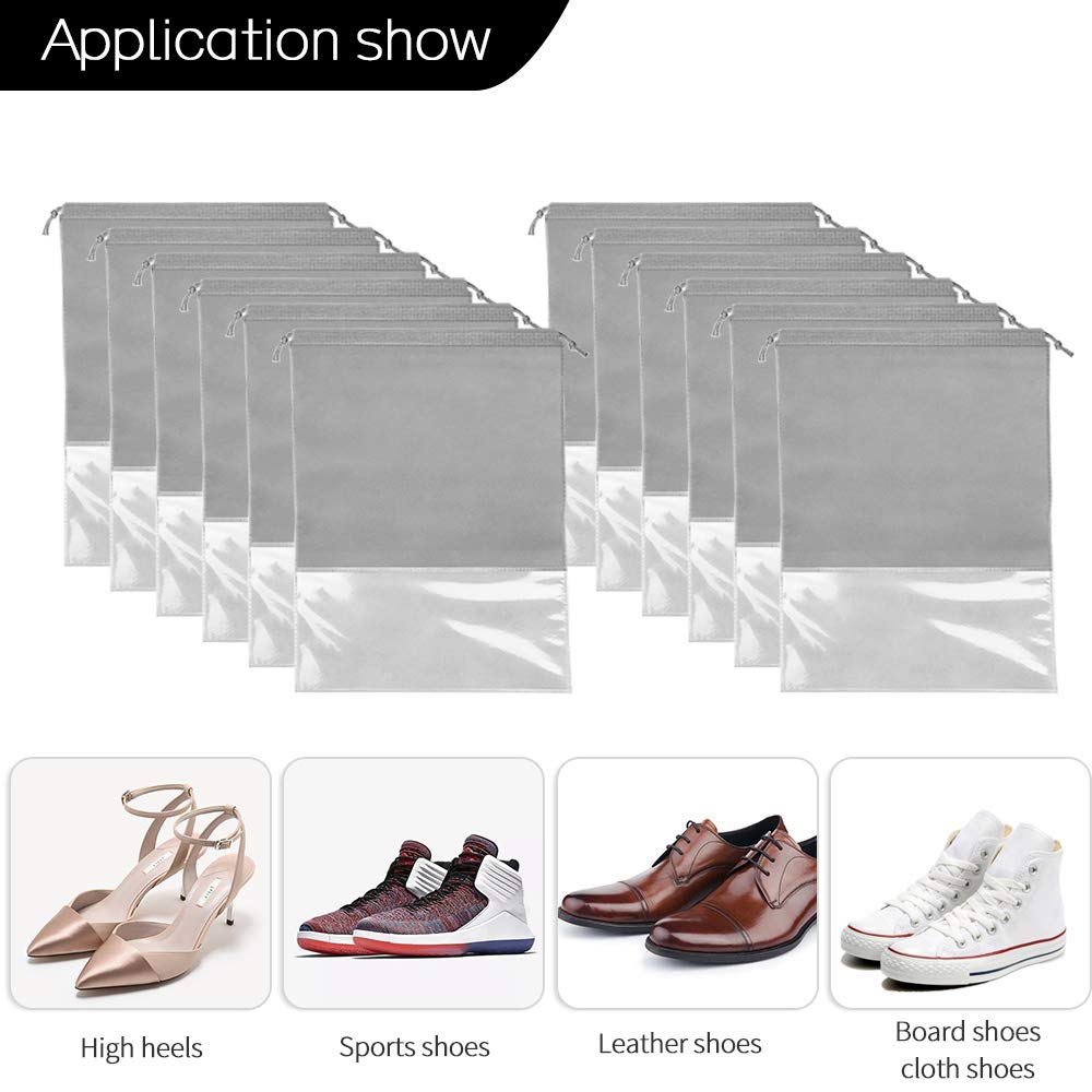 20 Pcs Large Travel Shoe Bags, Portable Dustproof Waterproof Drawstring Shrinkable Closure Non-Woven Shoe Storage Bags for Men's Shoes Women's Shoes and Children Shoes, Gray, L