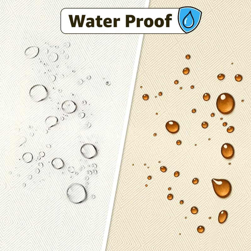 INtex Home Waterproof Tablecloth, Daniella Geometric Pattern Rectangle Table Cover, Stain Resistant Wipeable Fabric for Kitchen Dining Table, 1 Piece - Geometric Maze - Off-White - 200 x 270 cm