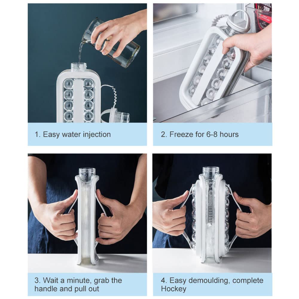 Portable Ice Ball Maker 2 in 1 Ice Cube Trays with 17 Grids Cooling Ice Pop/Cube Molds For Cocktail, Coffee, Whiskey, Hockey Champagne, Beer, Juice (White)