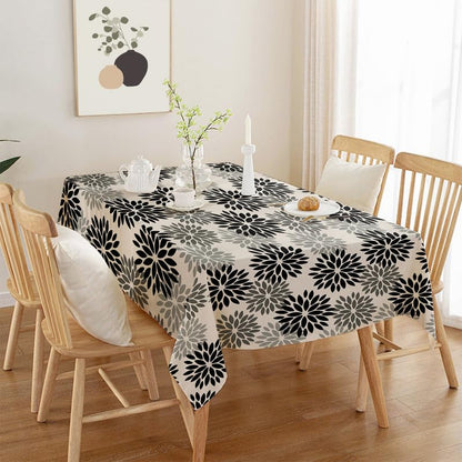 INTEX HOME Linen Velvet Floral Tablecloth, Textured Fabric for Elegant Dining, Special Occasions and Home Decor, Ultra-Soft, Wrinkle-Resistant, Spill-Proof, 130 x 190 cm, Black and Grey