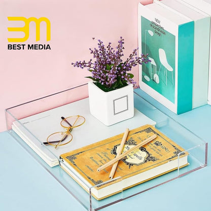 Stackable A4 Acrylic Letter Tray for Desk Organization, Clear Paper and File Organizer, Durable Document Storage Box and Desktop Supply Holder for Home and Office, Single Tray