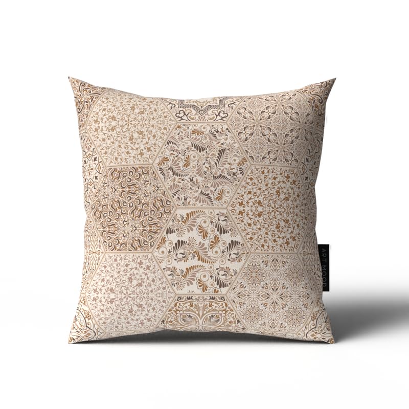 Dano Velvet Cushion Cover in a sophisticated Beige, a 40x40 cm decorative throw pillow with a subtle, elegant pattern, perfect for a minimalist and serene Ramadan decor aesthetic