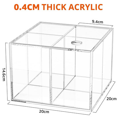 Square Clear Acrylic Storage Box with Lid and 4 Compartments, Decorative and Functional Desk Organizer for Cotton Swabs, Jewelry, and Small Accessories, Stackable Container