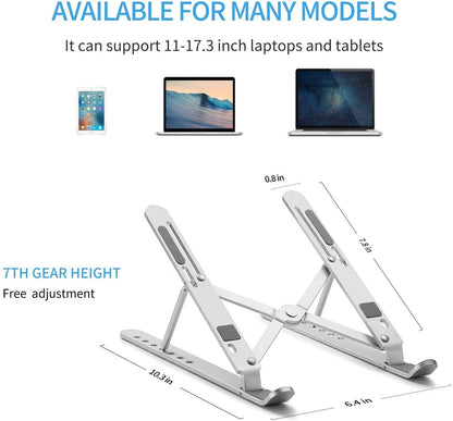 iCare® Aluminum Laptop Stand Adjustable Laptop Holder for Desk Foldable Computer Stand 7 Angles Anti-Slip Portable Riser for MacBook Air Thinkpad Tablet and iPad