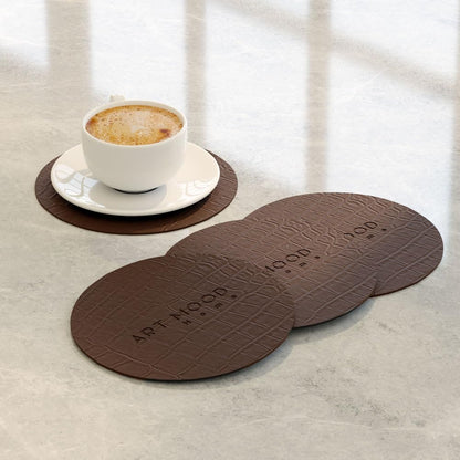Circle Leather Coaster Set - Premium Faux Leather Coasters with Stylish Touch, Heat-Resistant and Scratch-Proof - Perfect for Coffee Tables, Dining, and Home Decor, Set of 4