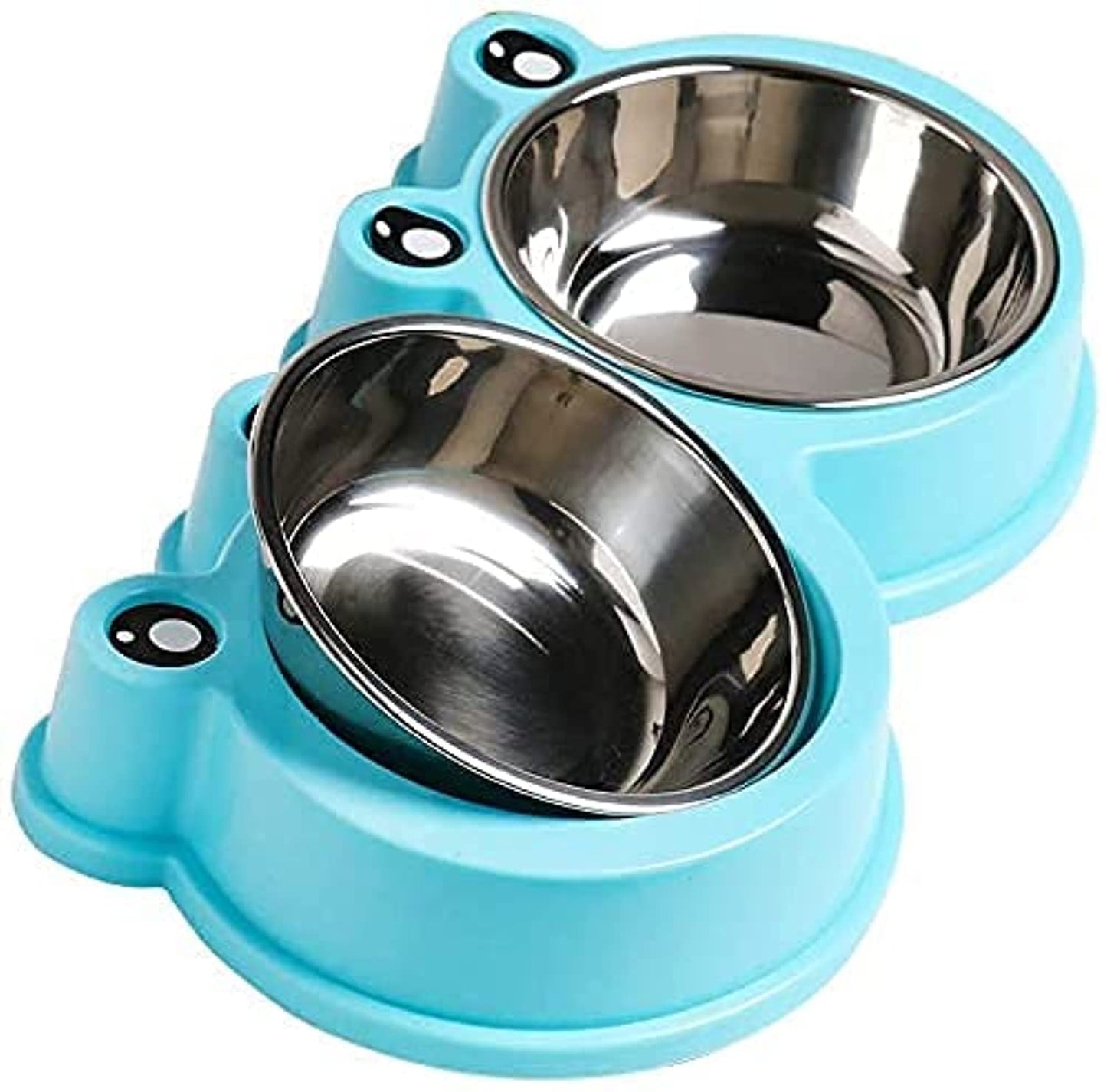 NA/ HALAMODO Double Dog Cat Bowls Premium Stainless Steel Pet Bowls with No-Slip Stainless Steel Cute Modeling Pet Food Water for Feeder Dogs Cats Rabbit and Pets (Blue)